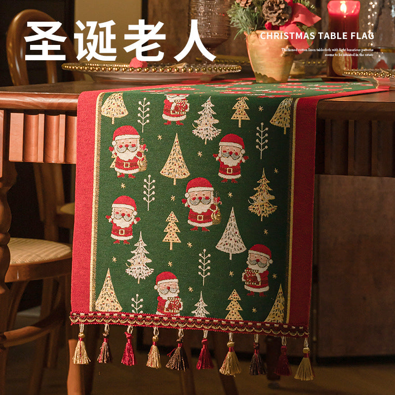 Wholesale Christmas floral woven table runner with pendant
